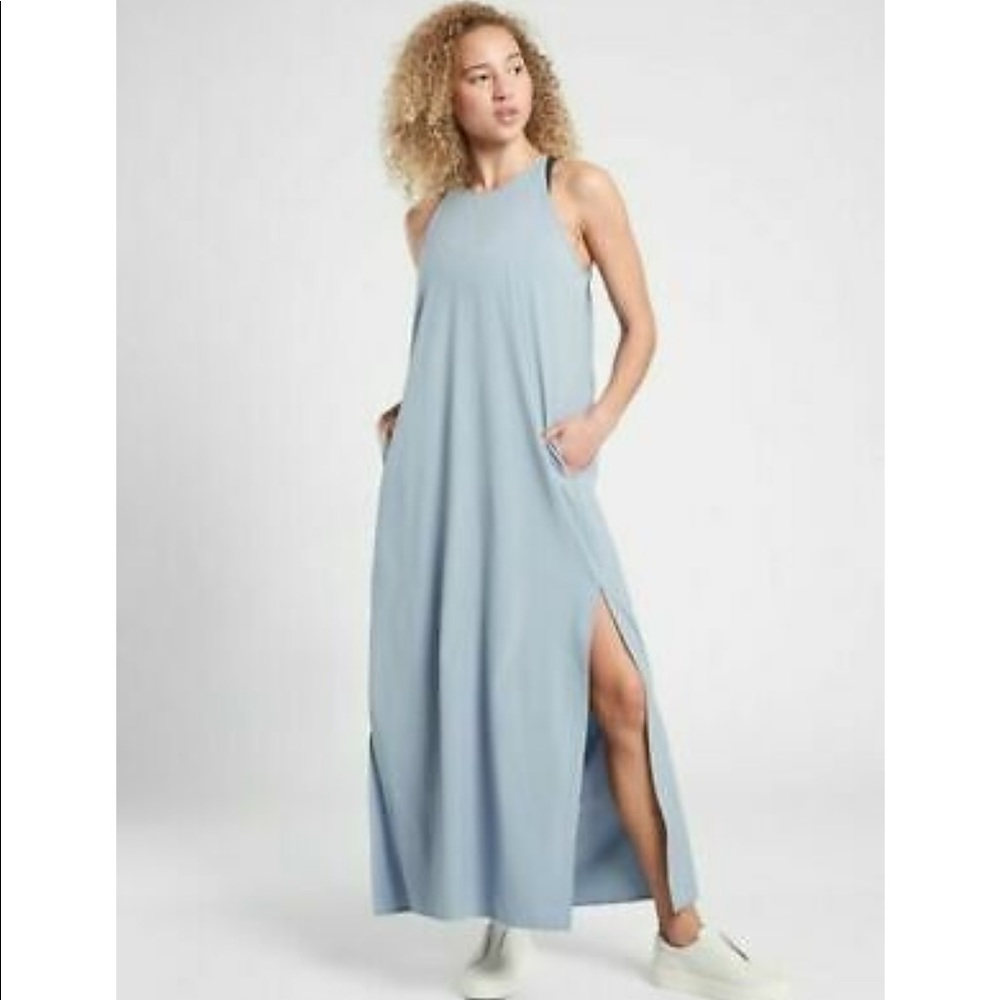 Athleta Hayes Pleated Maxi Dress | Blue | L